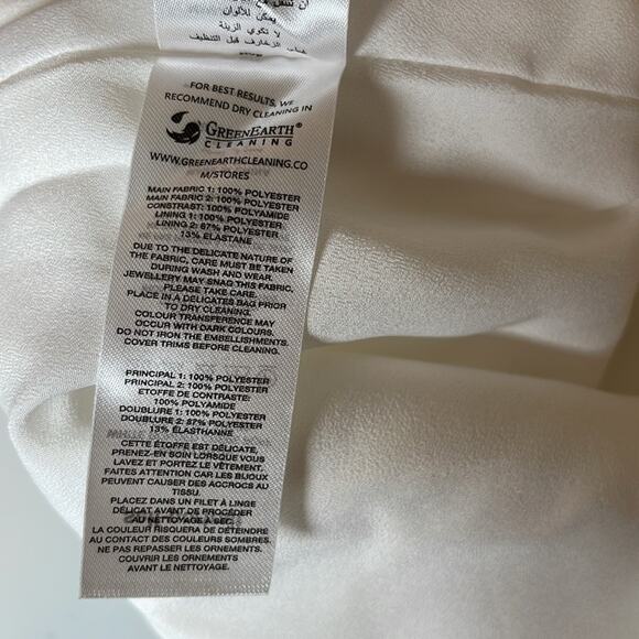 Self-Portrait Bonded Crepe Puff Sleeve Crystal Embellished White Mini Dress Sz 2 - Picture 13 of 13